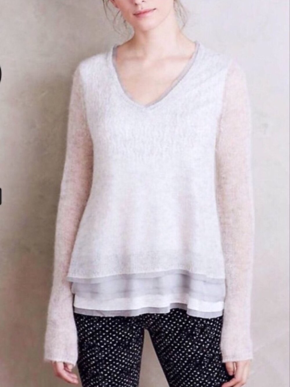 Knitted & Knotted Alpaca Wool Blend Layered V-Neck Sweater